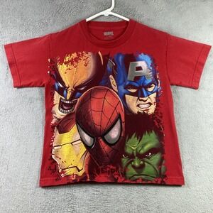 Marvel Shirt Youth 10/12 Red Spider-Man Hulk Captain America Iron-Man Wolverine